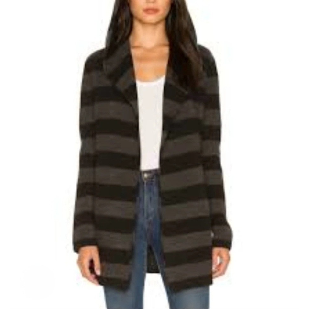Vince Wool Alpaca Blend Striped Hooded Open Front Cardigan Sweater Size M 273